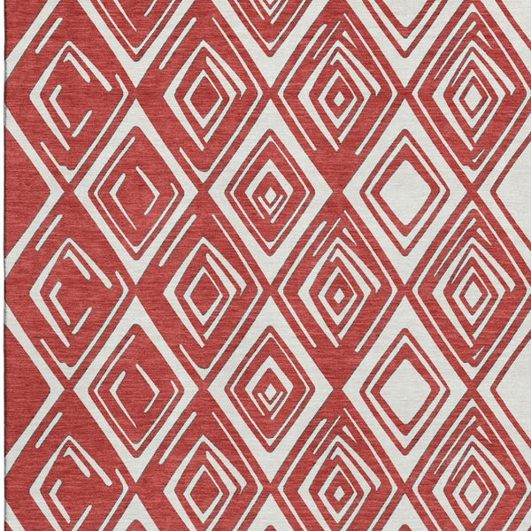 HomeRoots 8' X 10' Red And Ivory Geometric Area Rug – Washable, UV-Protected, Ideal for Homes with Kids & Pets 668443