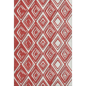 HomeRoots 10' X 14' Red And Ivory Geometric Area Rug - Washable, UV Protected, Durable for High-Traffic Spaces 668445