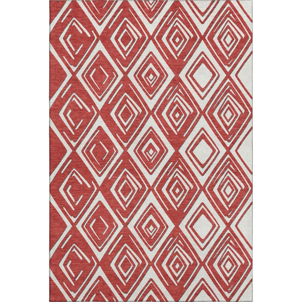 HomeRoots 10' X 14' Red And Ivory Geometric Area Rug - Washable, UV Protected, Durable for High-Traffic Spaces 668445