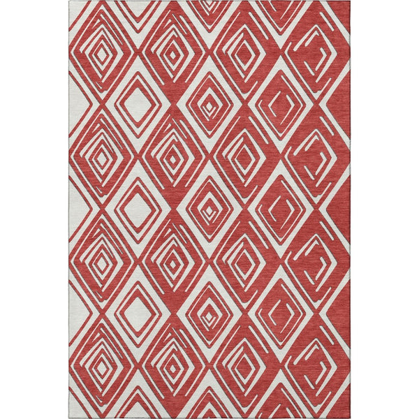 HomeRoots 10' X 14' Red And Ivory Geometric Area Rug - Washable, UV Protected, Durable for High-Traffic Spaces 668445