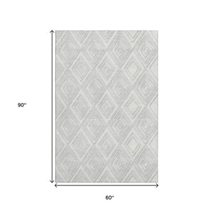 HomeRoots 5' X 8' Stylish Silver & Ivory Geometric Washable Area Rug with UV Protection for High Traffic Homes 668447