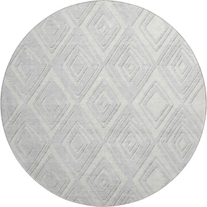 HomeRoots 8' Silver and Ivory Geometric Round Rug - Washable, UV-Protected, Durable for High-Traffic Areas 668448