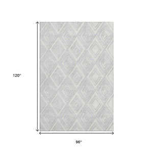 HomeRoots 8' X 10' Stylish Silver & Ivory Geometric Area Rug - Washable, UV Protected, Perfect for High Traffic Areas! 668449
