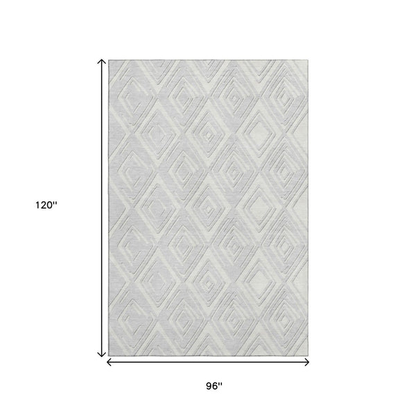 HomeRoots 8' X 10' Stylish Silver & Ivory Geometric Area Rug - Washable, UV Protected, Perfect for High Traffic Areas! 668449
