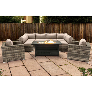 English Elm Lsi 9-Piece Outdoor Sectional Set With Luxurious Fire Pit Table & Weather-Resistant Cushions B120S00117