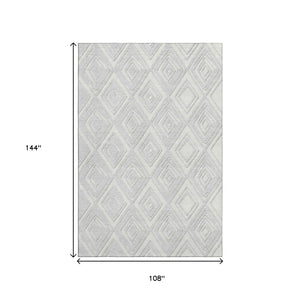 HomeRoots 9' X 12' Silver & Ivory Geometric Washable Area Rug – Stylish, Durable, UV-Protected for High-Traffic Spaces 668450