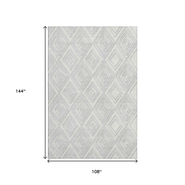 HomeRoots 9' X 12' Silver & Ivory Geometric Washable Area Rug – Stylish, Durable, UV-Protected for High-Traffic Spaces 668450