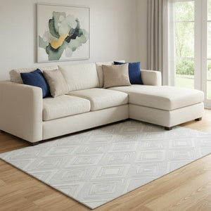 HomeRoots 9' X 12' Silver & Ivory Geometric Washable Area Rug – Stylish, Durable, UV-Protected for High-Traffic Spaces 668450