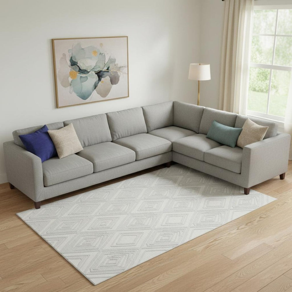 HomeRoots 10' Silver and Ivory Geometric Washable Area Rug with UV Protection – Durable, Stylish, Easy-Care Design 668451