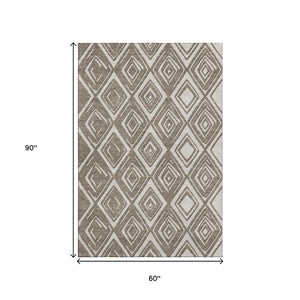 HomeRoots 5' X 8' Taupe And Beige Geometric Area Rug – Stylish, Washable, UV-Protected for Modern Homes 668453