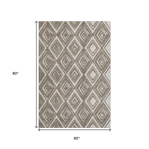 HomeRoots 5' X 8' Taupe And Beige Geometric Area Rug – Stylish, Washable, UV-Protected for Modern Homes 668453