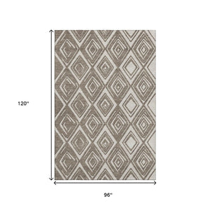 HomeRoots 8' X 10' Taupe & Beige Geometric Area Rug - Washable, UV Protected, Durable for High-Traffic Spaces 668455