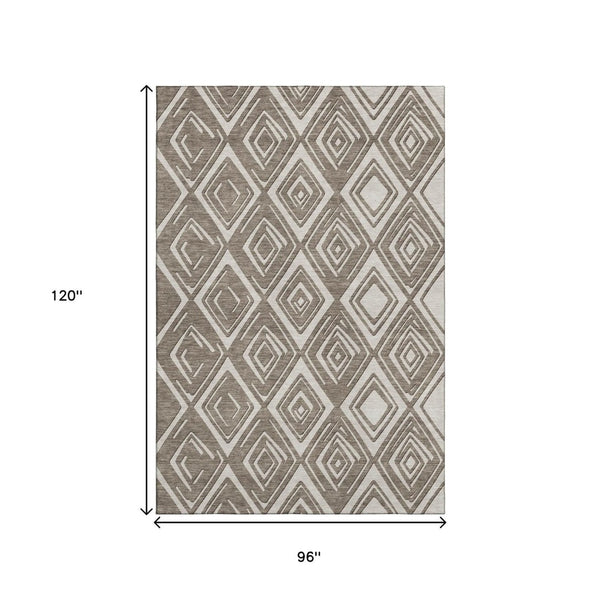 HomeRoots 8' X 10' Taupe & Beige Geometric Area Rug - Washable, UV Protected, Durable for High-Traffic Spaces 668455