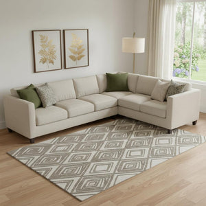 HomeRoots 8' X 10' Taupe & Beige Geometric Area Rug - Washable, UV Protected, Durable for High-Traffic Spaces 668455