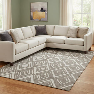 HomeRoots 9' X 12' Taupe & Beige Geometric Washable Area Rug - Stylish, Durable, & UV Protected for Homes! 668456