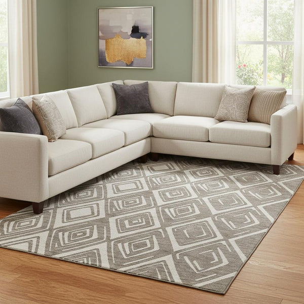 HomeRoots 9' X 12' Taupe & Beige Geometric Washable Area Rug - Stylish, Durable, & UV Protected for Homes! 668456