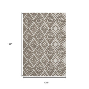 HomeRoots 10' X 14' Taupe & Beige Geometric Washable Area Rug – Stain Resistant, UV Protected, Durable Design 668457