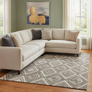 HomeRoots 10' X 14' Taupe & Beige Geometric Washable Area Rug – Stain Resistant, UV Protected, Durable Design 668457