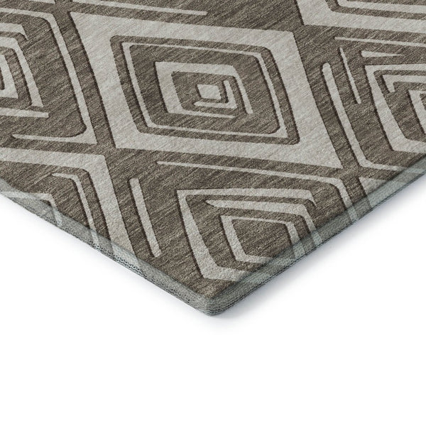 HomeRoots 10' X 14' Taupe & Beige Geometric Washable Area Rug – Stain Resistant, UV Protected, Durable Design 668457