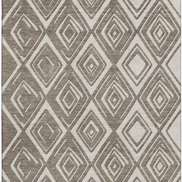 HomeRoots 10' X 14' Taupe & Beige Geometric Washable Area Rug – Stain Resistant, UV Protected, Durable Design 668457