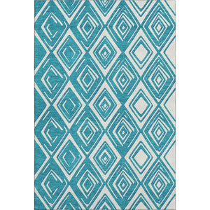 HomeRoots 5' X 8' Teal and Ivory Geometric Area Rug – Washable, UV-Protected, Stylish & Pet-Friendly Design! 668459