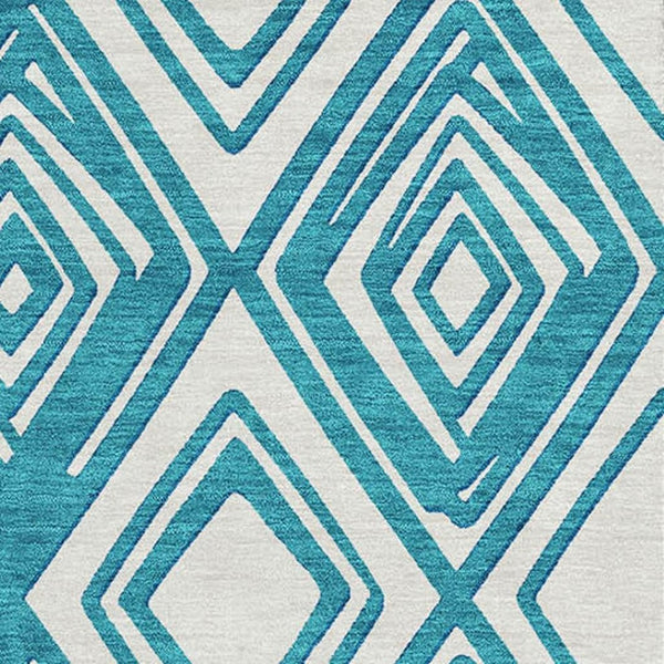 HomeRoots 5' X 8' Teal and Ivory Geometric Area Rug – Washable, UV-Protected, Stylish & Pet-Friendly Design! 668459