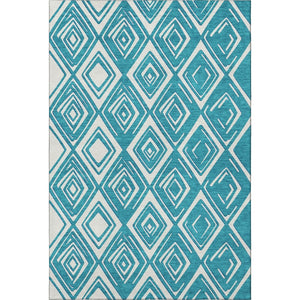 HomeRoots 5' X 8' Teal and Ivory Geometric Area Rug – Washable, UV-Protected, Stylish & Pet-Friendly Design! 668459