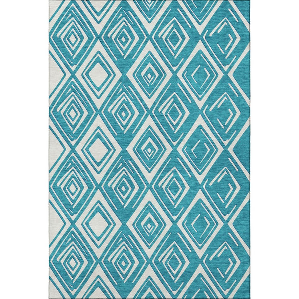 HomeRoots 5' X 8' Teal and Ivory Geometric Area Rug – Washable, UV-Protected, Stylish & Pet-Friendly Design! 668459