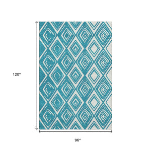 HomeRoots 8' X 10' Teal and Ivory Geometric Area Rug - Washable, UV Protected, Durable for Busy Homes & Style 668461
