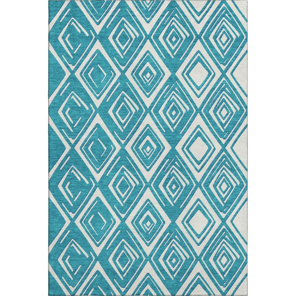 HomeRoots 8' X 10' Teal and Ivory Geometric Area Rug - Washable, UV Protected, Durable for Busy Homes & Style 668461