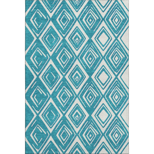 HomeRoots 8' X 10' Teal and Ivory Geometric Area Rug - Washable, UV Protected, Durable for Busy Homes & Style 668461