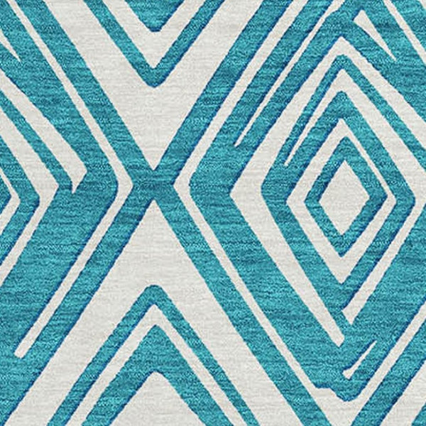 HomeRoots 8' X 10' Teal and Ivory Geometric Area Rug - Washable, UV Protected, Durable for Busy Homes & Style 668461