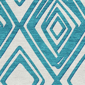 HomeRoots 9' X 12' Teal and Ivory Geometric Area Rug - Washable, UV Protected, Stain Resistant for Easy Care 668462
