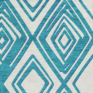 HomeRoots 9' X 12' Teal and Ivory Geometric Area Rug - Washable, UV Protected, Stain Resistant for Easy Care 668462