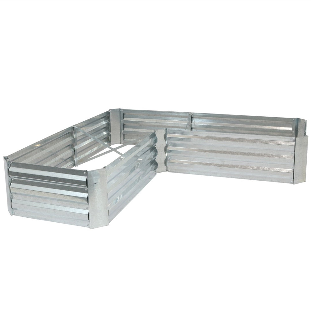 HomeRoots 12" Stylish L-Shaped Silver Steel Raised Garden Bed for Easy Planting & Modern Outdoor Aesthetics 668468