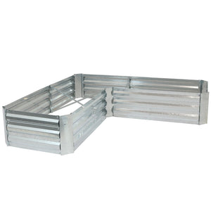 HomeRoots 12" Stylish L-Shaped Silver Steel Raised Garden Bed for Easy Planting & Modern Outdoor Aesthetics 668468