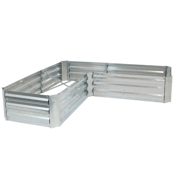 HomeRoots 12" Stylish L-Shaped Silver Steel Raised Garden Bed for Easy Planting & Modern Outdoor Aesthetics 668468