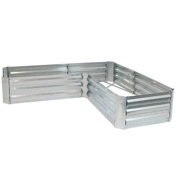 HomeRoots 12" Stylish L-Shaped Silver Steel Raised Garden Bed for Easy Planting & Modern Outdoor Aesthetics 668468