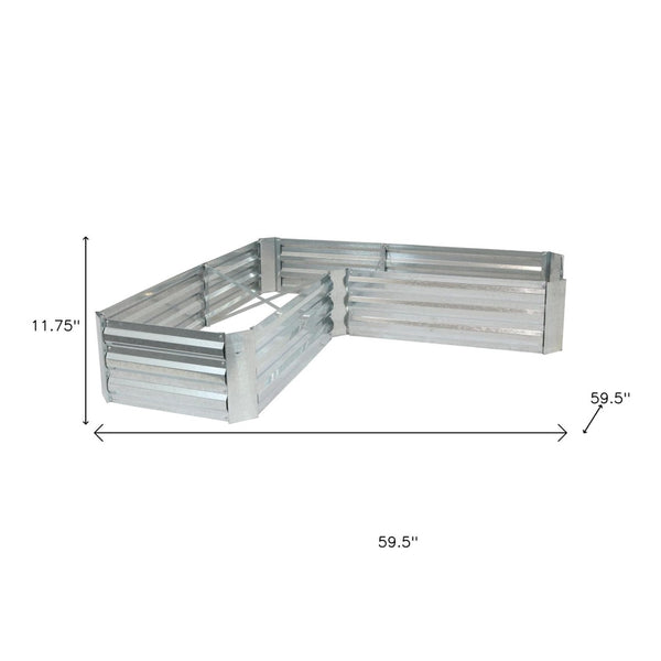 HomeRoots 12" Stylish L-Shaped Silver Steel Raised Garden Bed for Easy Planting & Modern Outdoor Aesthetics 668468