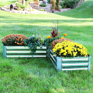 HomeRoots 12" Stylish L-Shaped Silver Steel Raised Garden Bed for Easy Planting & Modern Outdoor Aesthetics 668468
