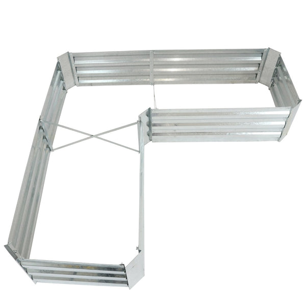 HomeRoots 12" Stylish L-Shaped Silver Steel Raised Garden Bed for Easy Planting & Modern Outdoor Aesthetics 668468