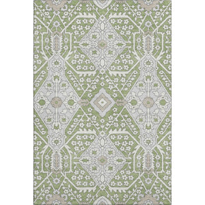 HomeRoots 5' Washable Floral Area Rug in Artichoke Green, Ivory & Gray - Durable, UV-Protected & Stylish! 668473