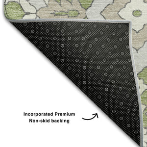 HomeRoots 5' Washable Floral Area Rug in Artichoke Green, Ivory & Gray - Durable, UV-Protected & Stylish! 668473