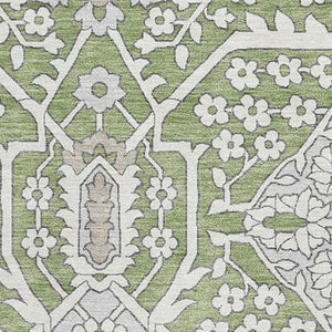 HomeRoots 5' Washable Floral Area Rug in Artichoke Green, Ivory & Gray - Durable, UV-Protected & Stylish! 668473