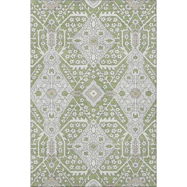 HomeRoots 5' Washable Floral Area Rug in Artichoke Green, Ivory & Gray - Durable, UV-Protected & Stylish! 668473