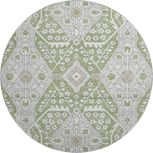 HomeRoots 8' Stylish Artichoke Green Floral Round Rug – Washable, UV Protected, Perfect for Family Spaces! 668474