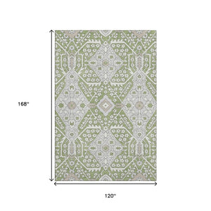 HomeRoots 10' X 14' Artichoke Green Floral Area Rug - Washable, UV-Protected, Stylish & Stain Resistant for Homes 668477