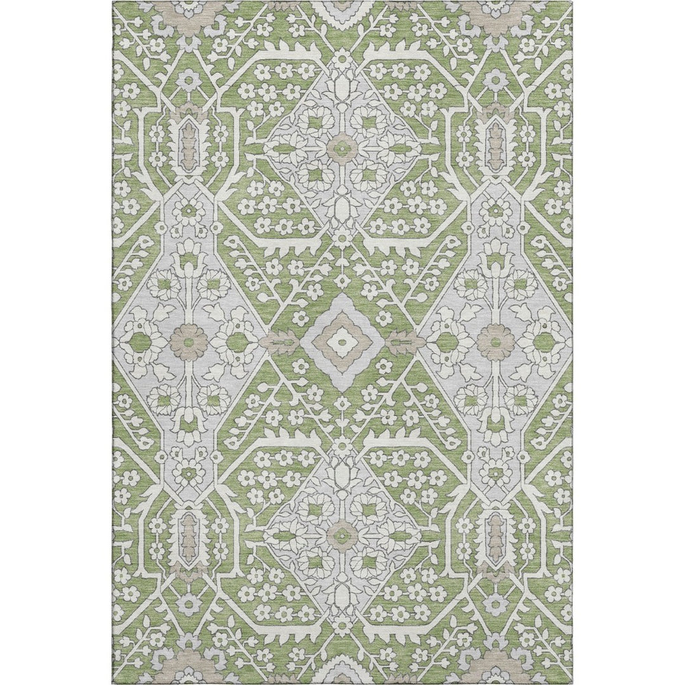 HomeRoots 10' X 14' Artichoke Green Floral Area Rug - Washable, UV-Protected, Stylish & Stain Resistant for Homes 668477