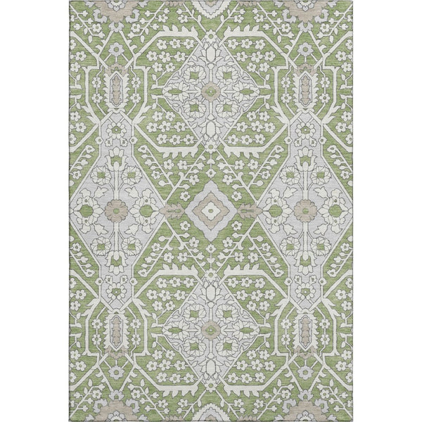 HomeRoots 10' X 14' Artichoke Green Floral Area Rug - Washable, UV-Protected, Stylish & Stain Resistant for Homes 668477