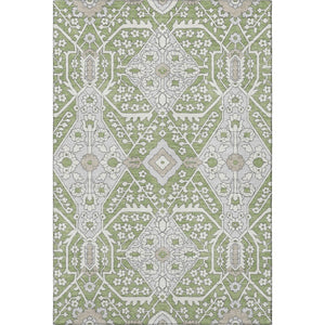 HomeRoots 10' X 14' Artichoke Green Floral Area Rug - Washable, UV-Protected, Stylish & Stain Resistant for Homes 668477